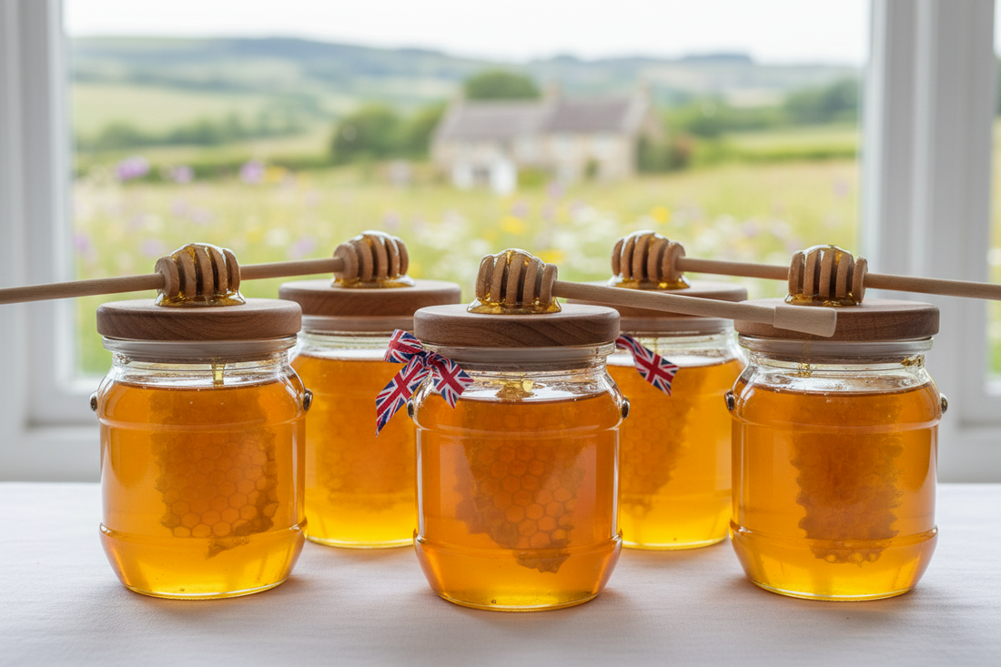 Honey jars with the uk flag