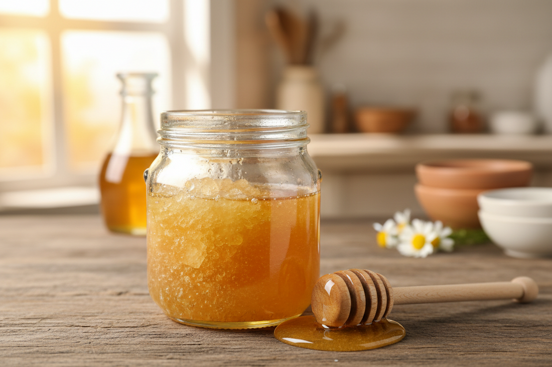 Crystallised Honey in Glass Jar