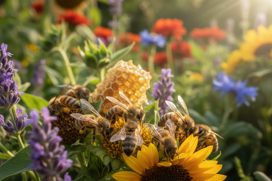 bees around flowers