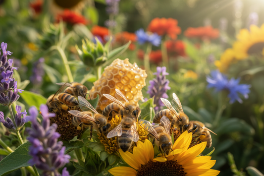 bees around flowers